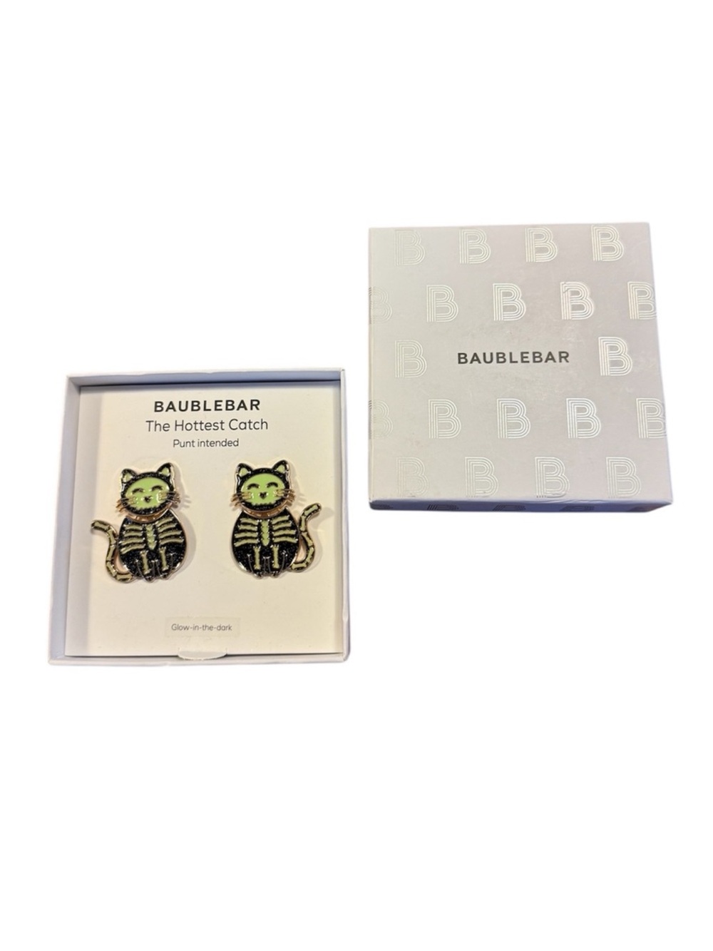 BaubleBar Glow-in-the-Dark Green Cat Earrings NIB - Picture 2 of 4